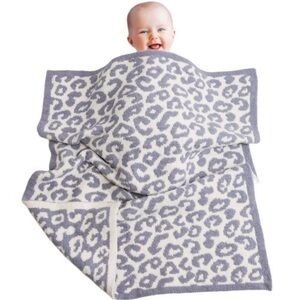 Gray and White Leopard Print Baby Blanket
